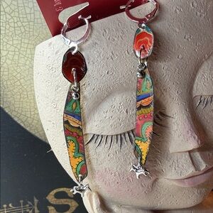Colorful vintage tin & tiny horse Dangle Earrings